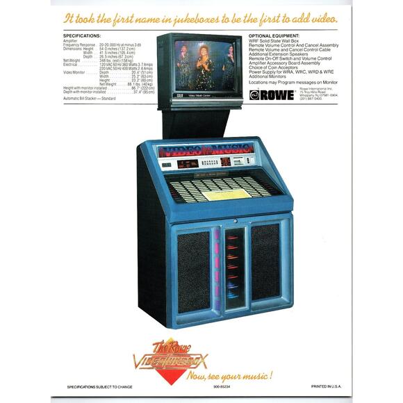 1980s Rowe Video Jukebox Vintage Advertising Flyer USA - Picture 2 of 2